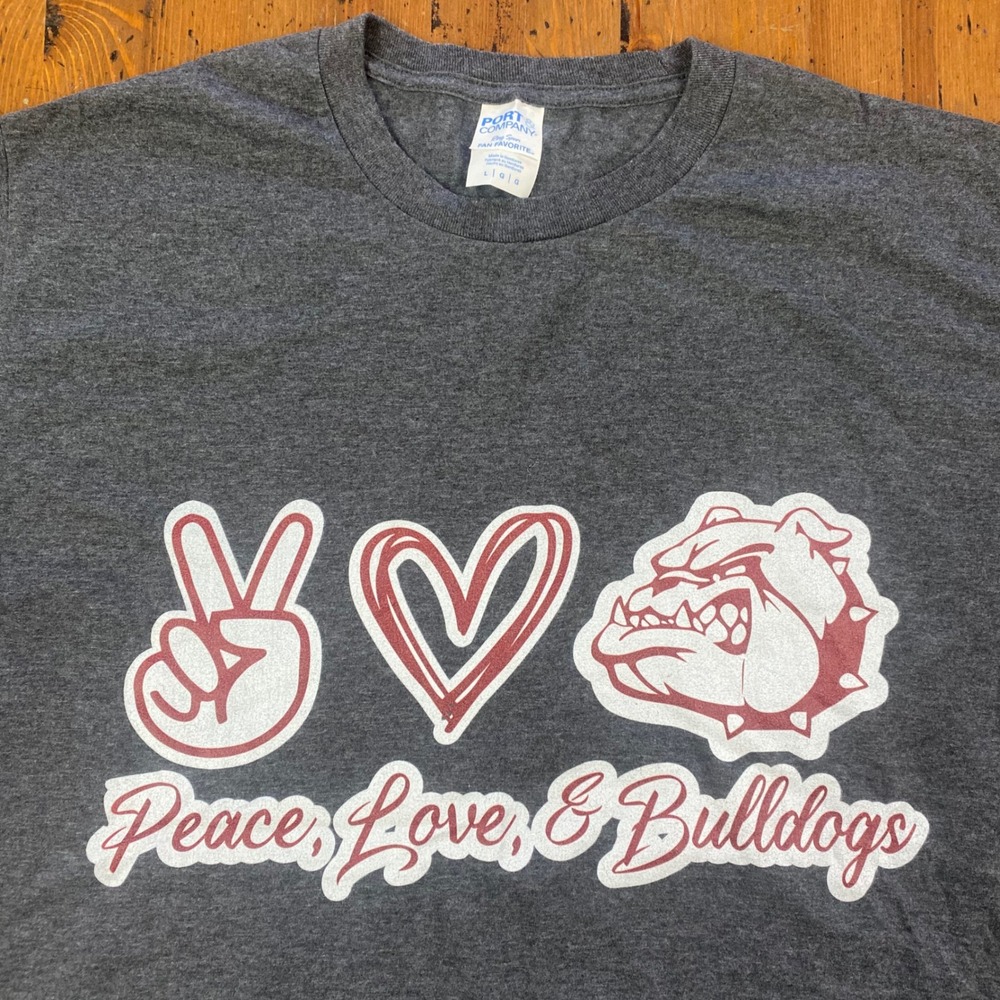 Port & Company Georgia Bulldogs Gray Peace Love Graphic T Shirt‎ Men's Size L